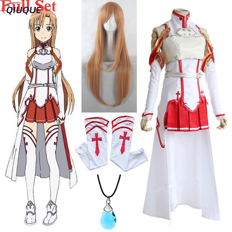 Sword Art Online Cape - อะนิเมะดาบศิลปะออนไลน์ Yuuki Asuna คอสเพลย์ชุดวิกผมสร้อยคอผู้หญิงชุด SAO ชุดรบชุดเครื่องแต่งกายฮาโลวีน