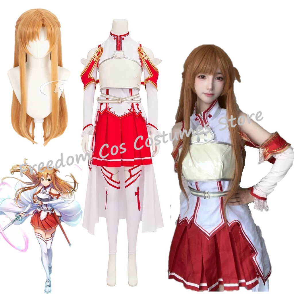 Sword Art Online Cape - อะนิเมะดาบศิลปะออนไลน์ Yuuki Asuna คอสเพลย์ชุดวิกผมสร้อยคอผู้หญิงชุด SAO ชุดรบเครื่องแต่งกายฮาโลวีน