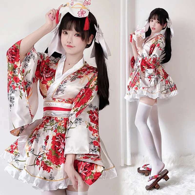 Anime Cosplay Japanese Girl - ชุดกิโมโนญี่ปุ่นดัดแปลงสำหรับผู้หญิงเสื้อคลุมอาบน้ำฤดูร้อนคอสเพลย์อะนิเมะฮาโลวีนเครื่องแต่งกายเซ็กซี่หวานเกอิชาสาวน่ารัก