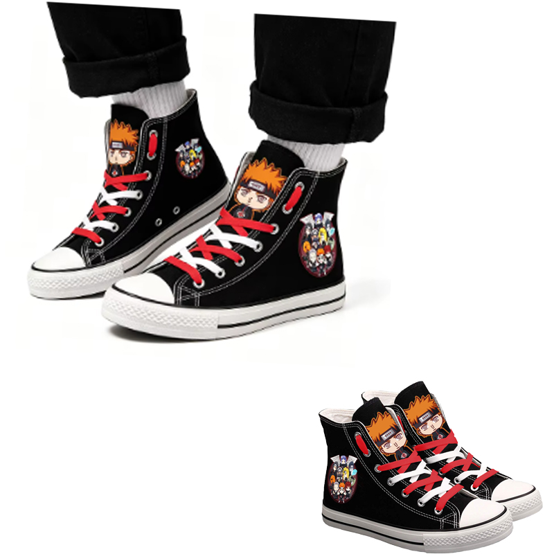 Anime Cosplay Ideas For Women - รองเท้าผ้าใบหุ้มข้อ Naruto Uzumaki สำหรับผู้ชายและผู้หญิง รองเท้าลำลองแบบแบน รองเท้าคู่รัก