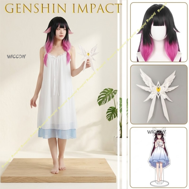 Anime Cosplay Eyes - ชุดนอนคอสเพลย์ Genshin Impact Columbina Damselette พร้อมเครื่องประดับศีรษะ