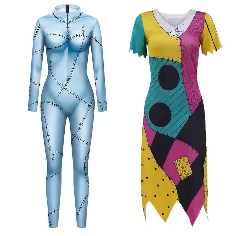 Anime Cosplay Outfits Female - ฮาโลวีนอะนิเมะภาพยนตร์แซลลี่คอสเพลย์ชุดปาร์ตี้เครื่องแต่งกายผู้หญิงชุดเดรสแขนกุดหญิงโกธิคเสื้อผ้าชุดเซนไท บอดี้สูท