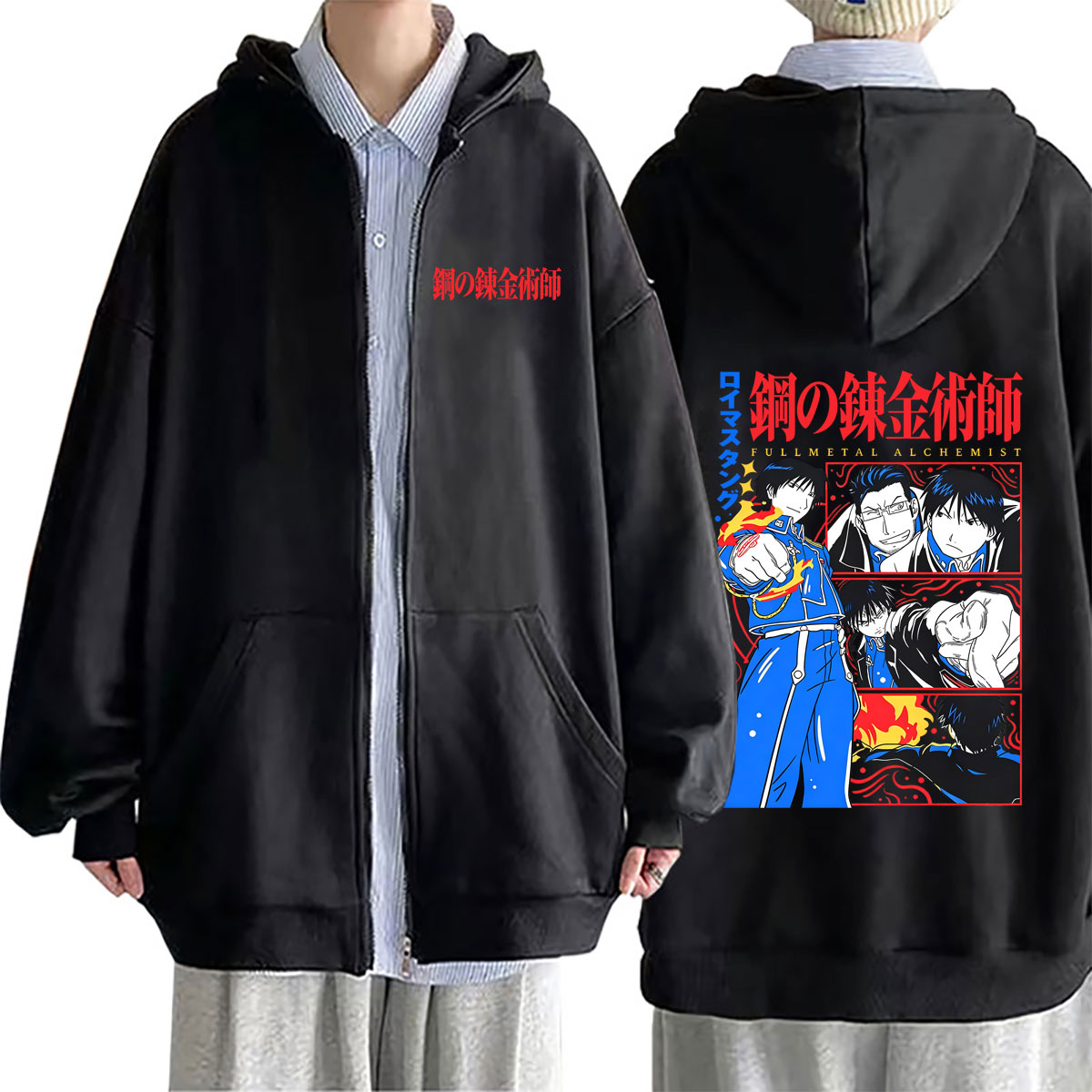 Fullmetal Alchemist Coat - เสื้อฮู้ดซิป Fullmetal Alchemist ลายการ์ตูน รอย มัสแตง
