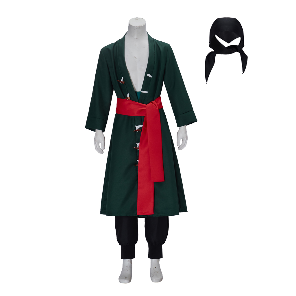 Cosplay Anime Zoro - อะนิเมะโรโรโนอาคอสเพลย์โซโลเครื่องแต่งกายสีเขียวเสื้อกางเกงผ้าพันคอชุดผู้ใหญ่ผู้ชายฮาโลวีนคาร์นิวัลชุด