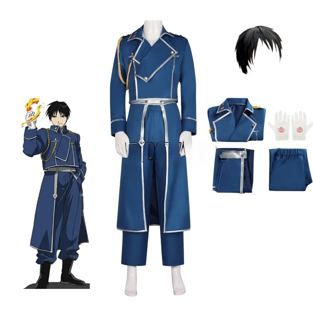 Fullmetal Alchemist Coat - อะนิเมะฟูลเมทัลอัลเคมีคอสเพลย์รอย มัสแตงเครื่องแต่งกายชุดทหารเสื้อกางเกงถุงมือชุดเสื้อผ้าฮาโลวีน