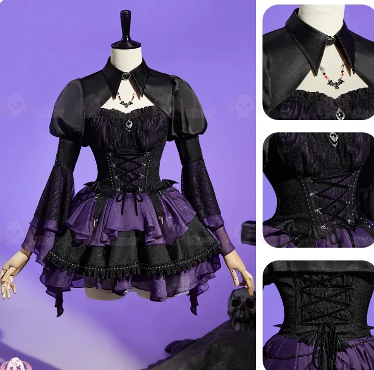 Anime Cosplay Lolita - ชุดคอสเพลย์แฟนตาซีฮาโลวีนสำหรับผู้หญิง สไตล์โลลิต้า พร้อมถุงเท้าและเข็มกลัด ลายธีมมอนสเตอร์หวานแหววแบบเอลิซาเบธ สำหรับงานปาร์ตี้