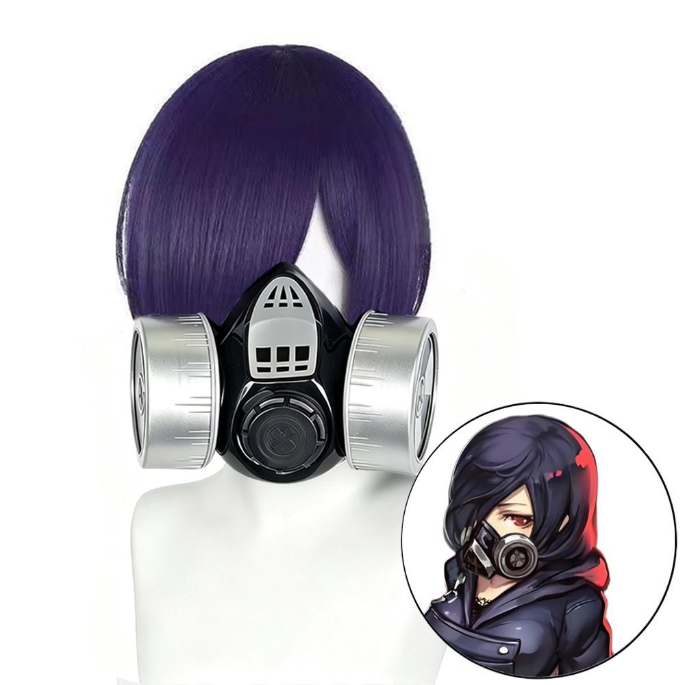 Anime Cosplay Tokyo Ghoul - อะนิเมะโตเกียวกูลคอสเพลย์ทอคา คิริชิมะวิกผมหน้ากากผู้หญิงสั้นสีม่วงผมสังเคราะห์ปาร์ตี้ฮาโลวีนหน้ากากคอสเพลย์