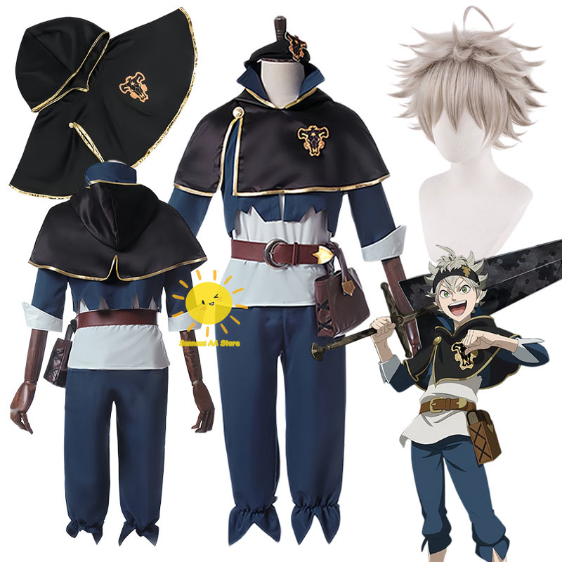 Black Clover Grimoire - อะนิเมะแบล็คโคลเวอร์คอสเพลย์แอสต้าคอสเพลย์เครื่องแต่งกายเสื้อกางเกงผ้าคลุมไหล่กระเป๋าคาดศีรษะแอสต้าชุดวิกผมฮาโลวีนคาร์นิวัลคอสผู้ใหญ่ชาย