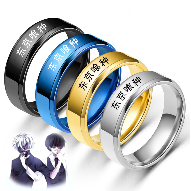 Anime Cosplay Tokyo Ghoul - 2022 แฟชั่นคอสเพลย์อะนิเมะสำหรับโตเกียวกูล เคน คานเอกิสีดำเงิน 316L แหวนสแตนเลสสำหรับผู้ชายผู้หญิงเครื่องประดับแฟนอะนิเมะ